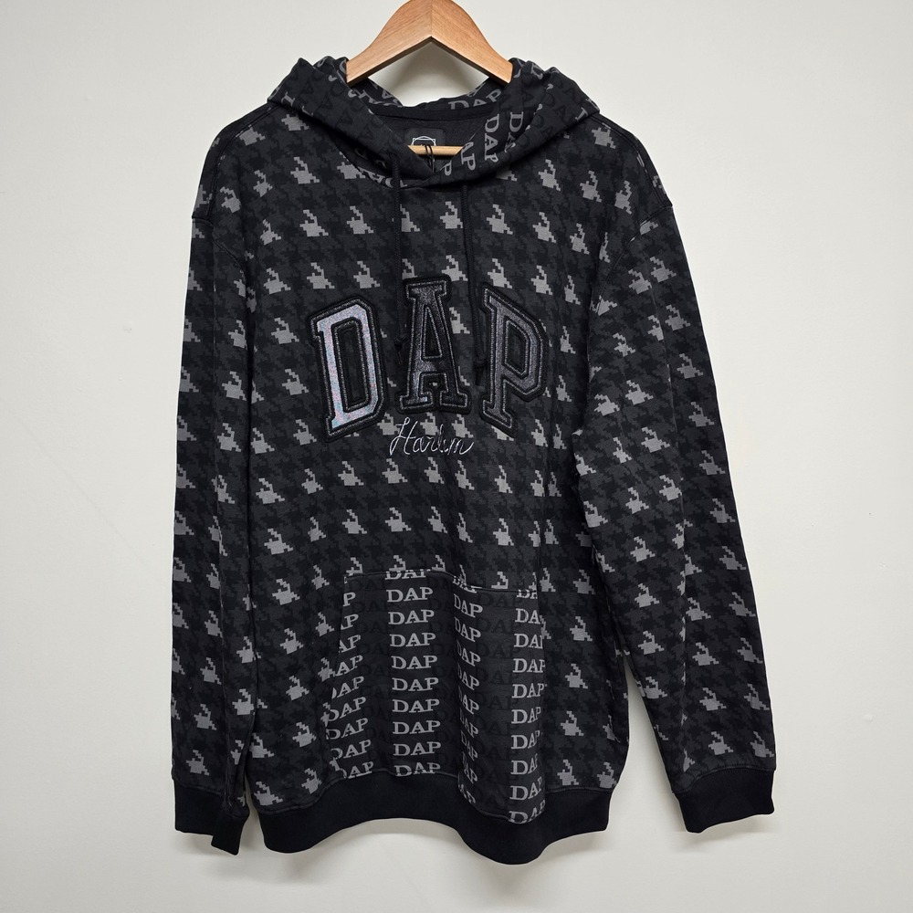 Gap x Dapper Dan Hoodie Mens Large Black Houndstooth DAP Harlem Streetwear